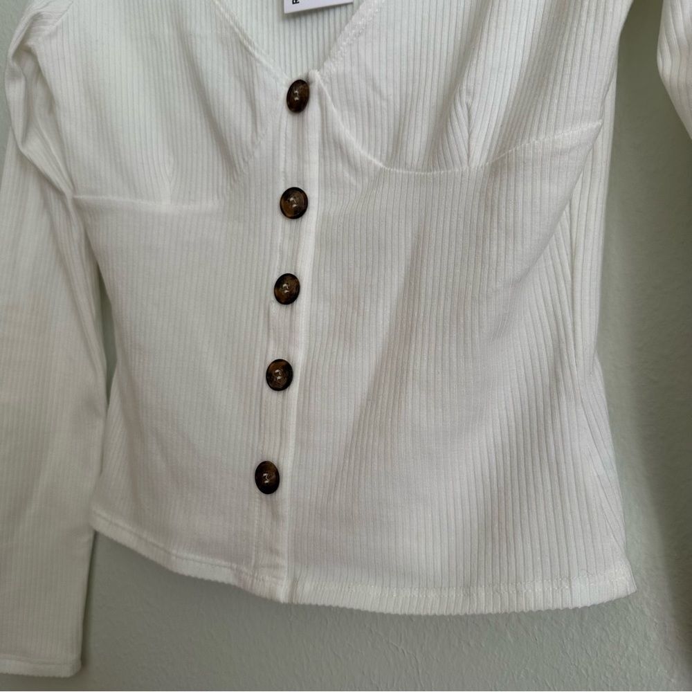 Reformation Virgil Top L Ribbed Long Sleeve Bustier Vibe Button Front Feminine - Picture 3 of 12